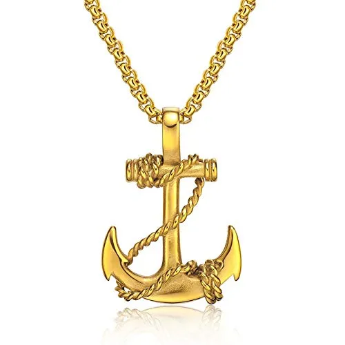 Necklaces Yellow Chimes Yellow Chimes Stainless Steel Golden Sailor Anchor Charm Unisex Pendant Necklace for Menand Boys Gold