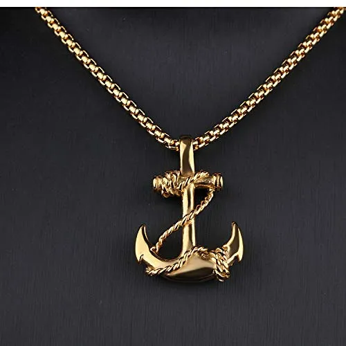 Necklaces Yellow Chimes Yellow Chimes Stainless Steel Golden Sailor Anchor Charm Unisex Pendant Necklace for Menand Boys Gold