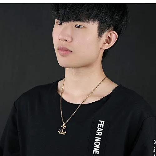 Necklaces Yellow Chimes Yellow Chimes Stainless Steel Golden Sailor Anchor Charm Unisex Pendant Necklace for Menand Boys Gold
