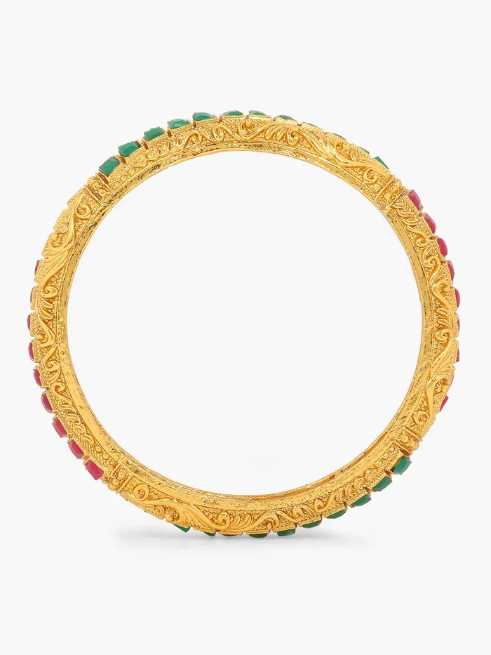 Yellow Chimes Earrings Yellow Chimes Classic Design Studded Stones 2 PCs Traditional Gold Plated Bracelet Bangles Set for Women and Girls 24