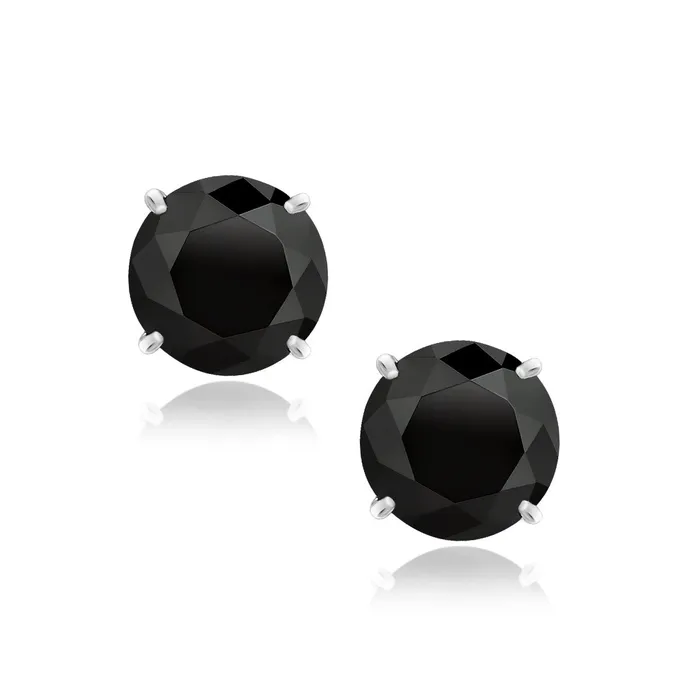 14k White Gold 80mm Round Black CZ Stud Earrings MayaMila Earrings