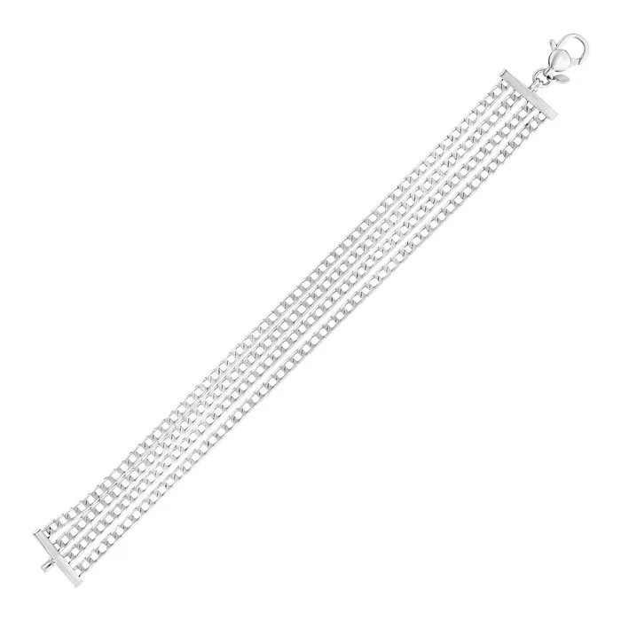Bracelets MayaMila Sterling Silver 7 14 inch Four Strand Polished Link Bracelet Bracelets MayaMila Sterling Silver 7 14 inch Four Strand Polished Link Bracelet