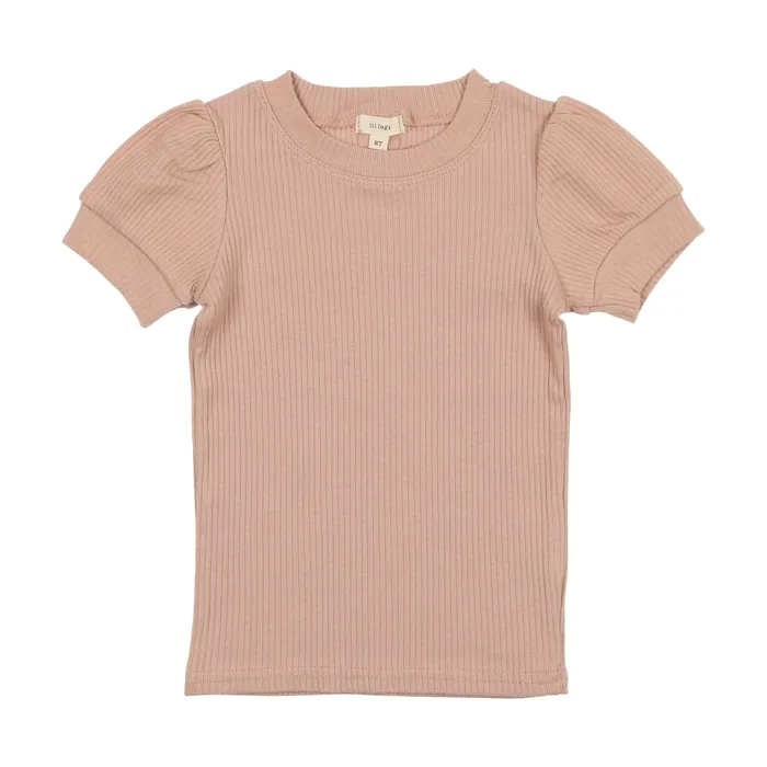 Earrings Lil Legs Ribbed Puff Sleeve TShirt Short Sleeve Pink Lil Legs