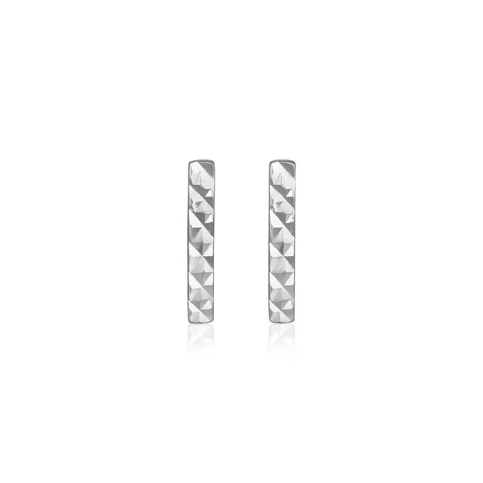 Earrings MayaMila 14k White Gold Textured Bar Earrings