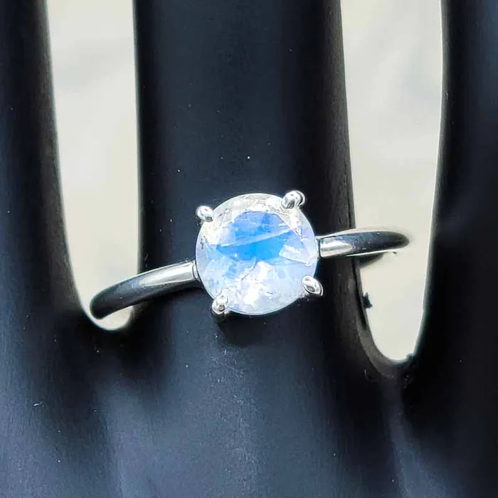 Esprit Creations Rainbow Moonstone Dainty Faceted Ring Sterling Silver Rings