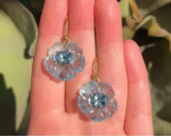 Irene Neuwirth Earrings Tropical Flower One of a Kind 18k Yellow Gold Earrings set with Aquamarine Flower Carvings 1997 cts and Oval Faceted Aquamarine 363 cts on a Diamond Pave Hook 003cts Irene Neuwirth Earrings Tropical Flower One of a Kind 18k Yellow Gold Earrings set with Aquamarine Flower Carvings 1997 cts and Oval Faceted Aquamarine 363 cts on a Diamond Pave Hook 003cts