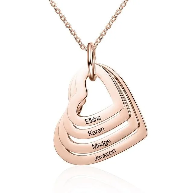Juzan Jewelry Necklaces Personalized Four Hearts Necklace