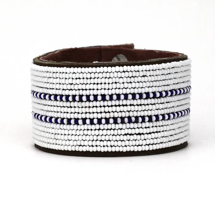 Large Dark Blue Dashes Leather Cuff Swahili Coast Earrings