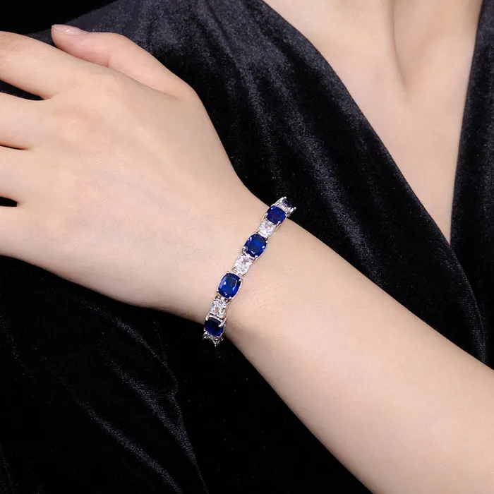 luxurious Royal Blue Tennis Bracelet in Sterling Silver shine of diamond Bracelets
