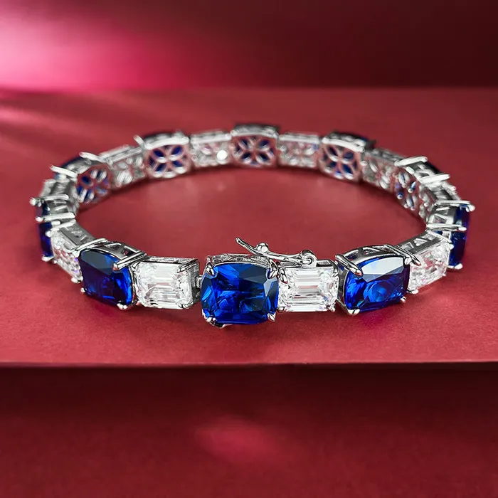 luxurious Royal Blue Tennis Bracelet in Sterling Silver shine of diamond Bracelets