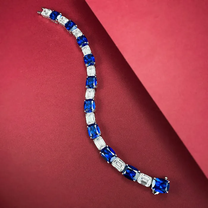 luxurious Royal Blue Tennis Bracelet in Sterling Silver shine of diamond Bracelets