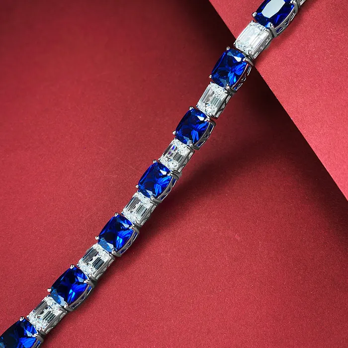 luxurious Royal Blue Tennis Bracelet in Sterling Silver shine of diamond Bracelets