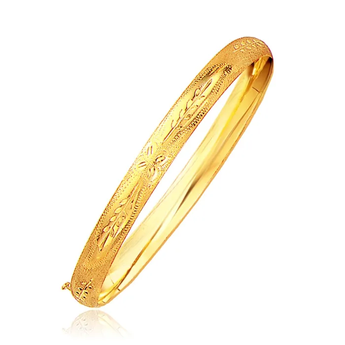 MayaMila Bracelets Classic Floral Carved Bangle in 14k Yellow Gold 60mm MayaMila Bracelets Classic Floral Carved Bangle in 14k Yellow Gold 60mm
