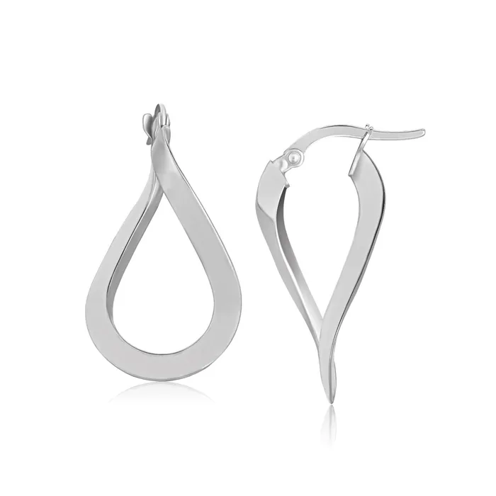 MayaMila Earrings 14k White Gold Twisted Freeform Hoop Earrings