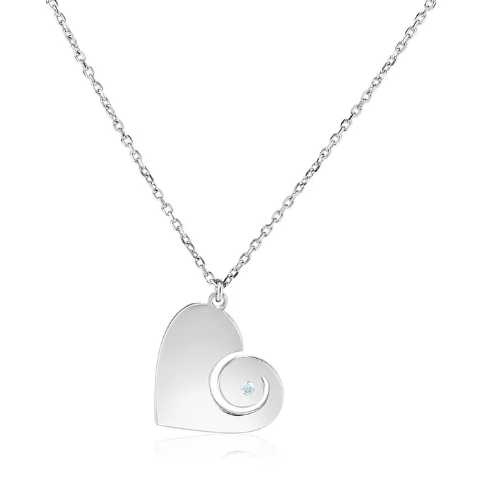 MayaMila Necklaces Sterling Silver 18 inch Necklace with Swirl Heart Pendant with Diamond MayaMila Necklaces Sterling Silver 18 inch Necklace with Swirl Heart Pendant with Diamond
