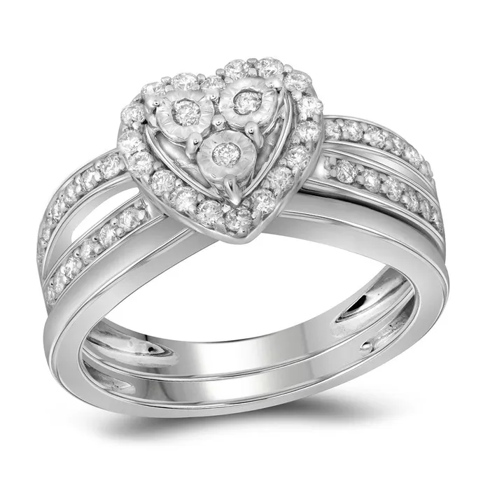 mayamila Rings 10kt White Gold Womens Diamond Heart Bridal Wedding Engagement Ring Band Set 34 Cttw mayamila Rings 10kt White Gold Womens Diamond Heart Bridal Wedding Engagement Ring Band Set 34 Cttw