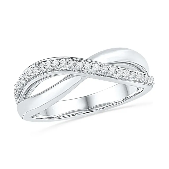 mayamila Rings 10kt White Gold Womens Round Diamond Crossover Band Ring 110 Cttw mayamila Rings 10kt White Gold Womens Round Diamond Crossover Band Ring 110 Cttw