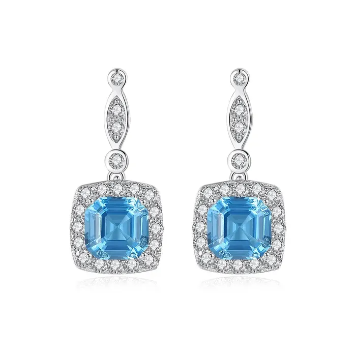 Milano Blue Topaz Zircon Dangling Silver Earrings Mystic Flavia Earrings