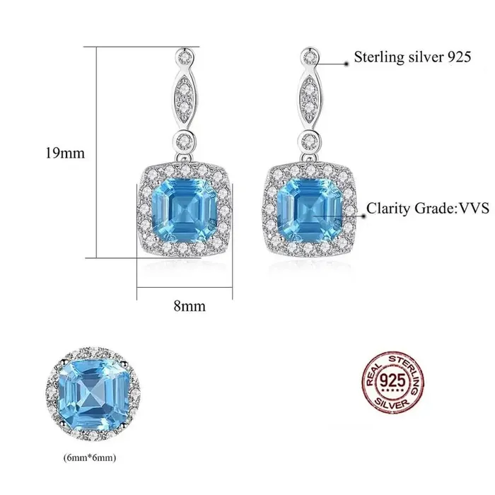 Milano Blue Topaz Zircon Dangling Silver Earrings Mystic Flavia Earrings
