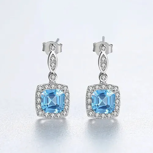 Milano Blue Topaz Zircon Dangling Silver Earrings Mystic Flavia Earrings