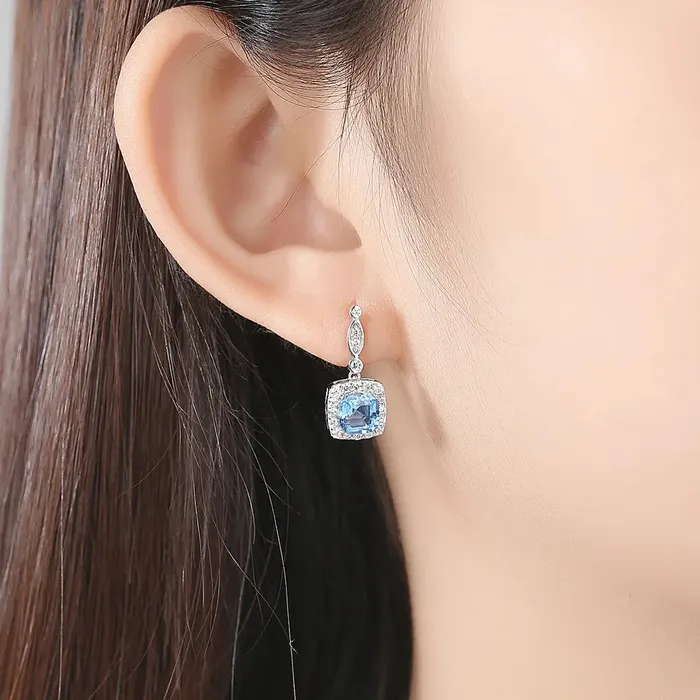Milano Blue Topaz Zircon Dangling Silver Earrings Mystic Flavia Earrings