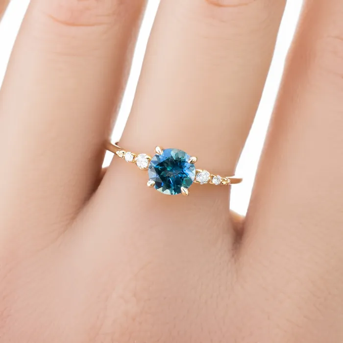 Rings Envero Jewelry Estel Fleur Four Prongs Ring 115ct Parti Blue Green Montana Sapphire 14K Yellow Gold One of a kind Rings Envero Jewelry Estel Fleur Four Prongs Ring 115ct Parti Blue Green Montana Sapphire 14K Yellow Gold One of a kind