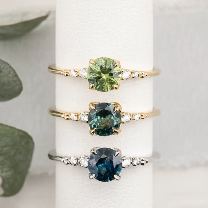 Rings Envero Jewelry Estel Fleur Four Prongs Ring 115ct Parti Blue Green Montana Sapphire 14K Yellow Gold One of a kind Rings Envero Jewelry Estel Fleur Four Prongs Ring 115ct Parti Blue Green Montana Sapphire 14K Yellow Gold One of a kind