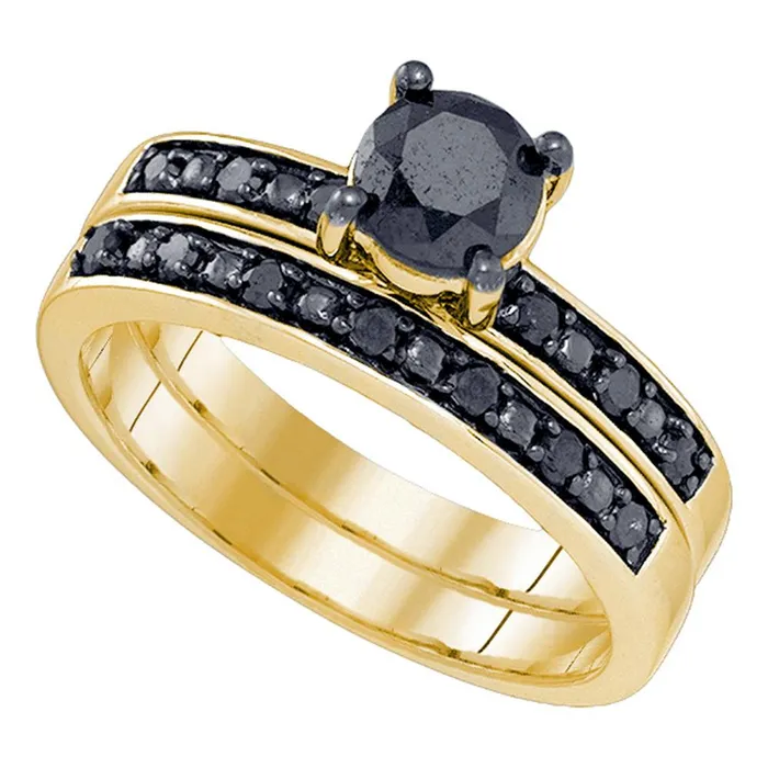 Rings mayamila 10kt Yellow Gold Womens Round Black Color Enhanced Diamond Bridal Wedding Engagement Ring Band Set 100 Cttw Rings mayamila 10kt Yellow Gold Womens Round Black Color Enhanced Diamond Bridal Wedding Engagement Ring Band Set 100 Cttw