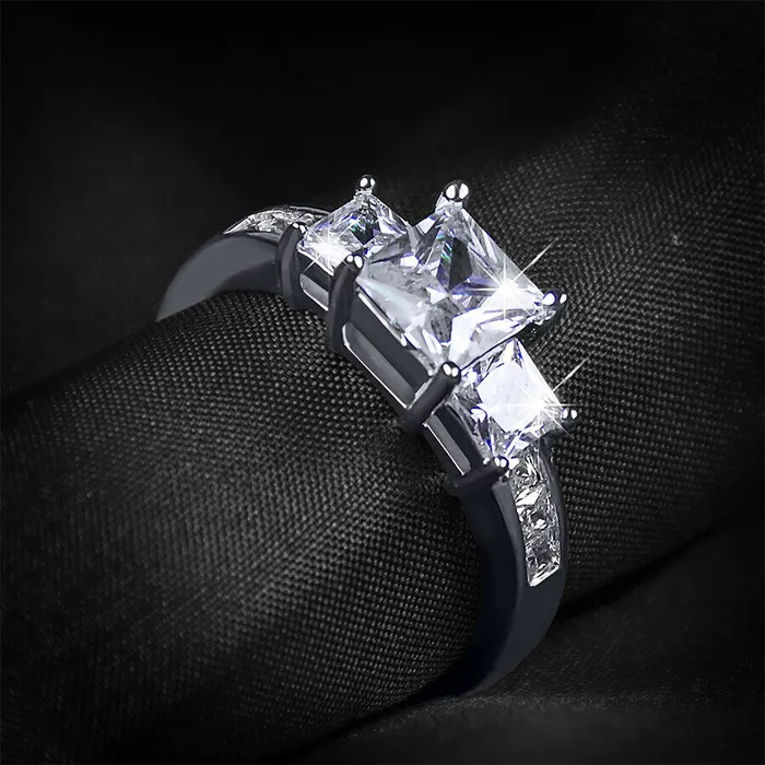 Rings mayamila Womens 15 Carat CT 3 Stone Bridal Engagement Ring Princess Cut Sterling Silver
