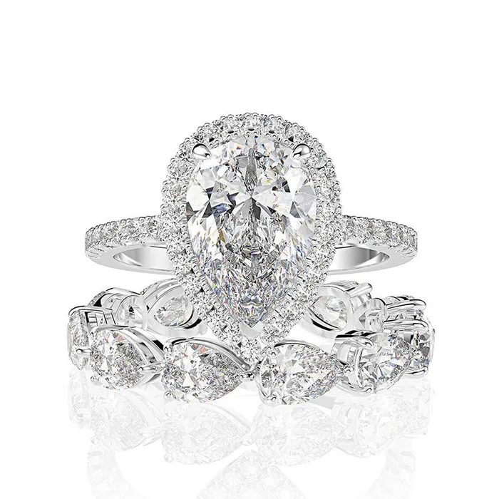 Rings Shineofdiamond Halo Pear Cut Eternity 925 Sterling Silver Bridal Set