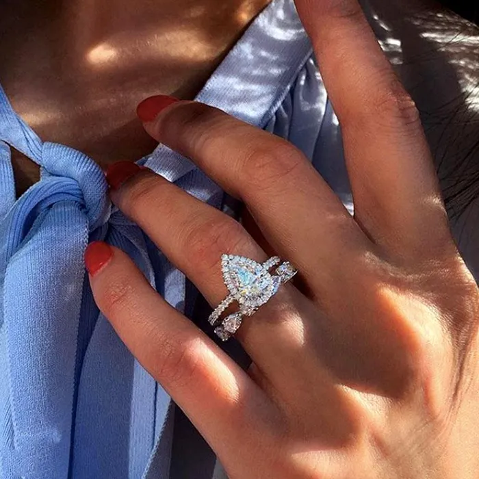 Rings Shineofdiamond Halo Pear Cut Eternity 925 Sterling Silver Bridal Set