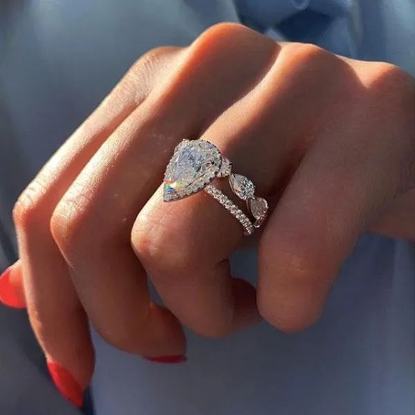 Rings Shineofdiamond Halo Pear Cut Eternity 925 Sterling Silver Bridal Set