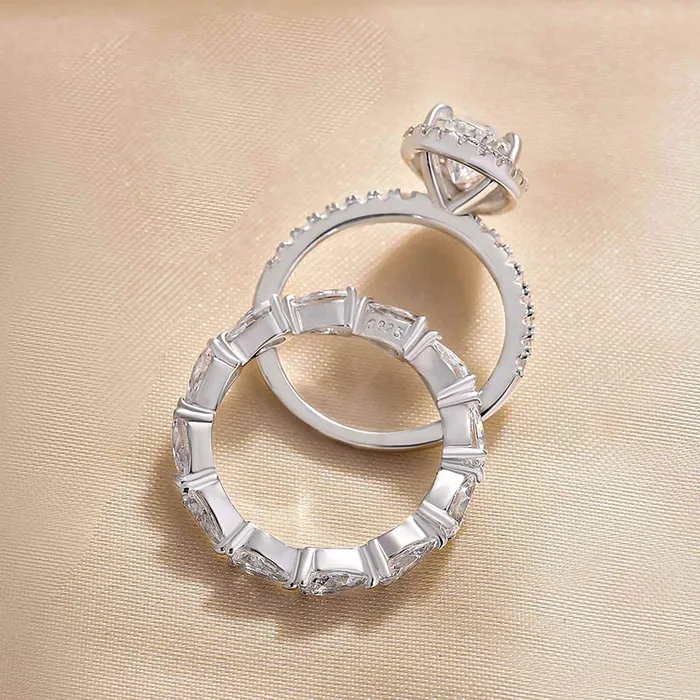 Rings Shineofdiamond Halo Pear Cut Eternity 925 Sterling Silver Bridal Set