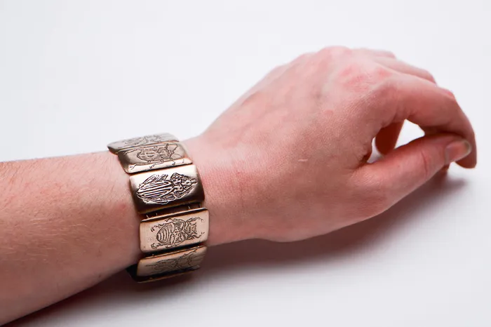 Seanna Poirier Bracelets Bronze Etched beetles link bracelet