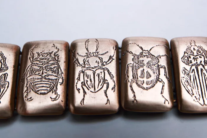 Seanna Poirier Bracelets Bronze Etched beetles link bracelet