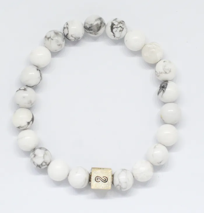 White Howlite Infinity Silver Bead Bracelet 8 MM MF Bracelets