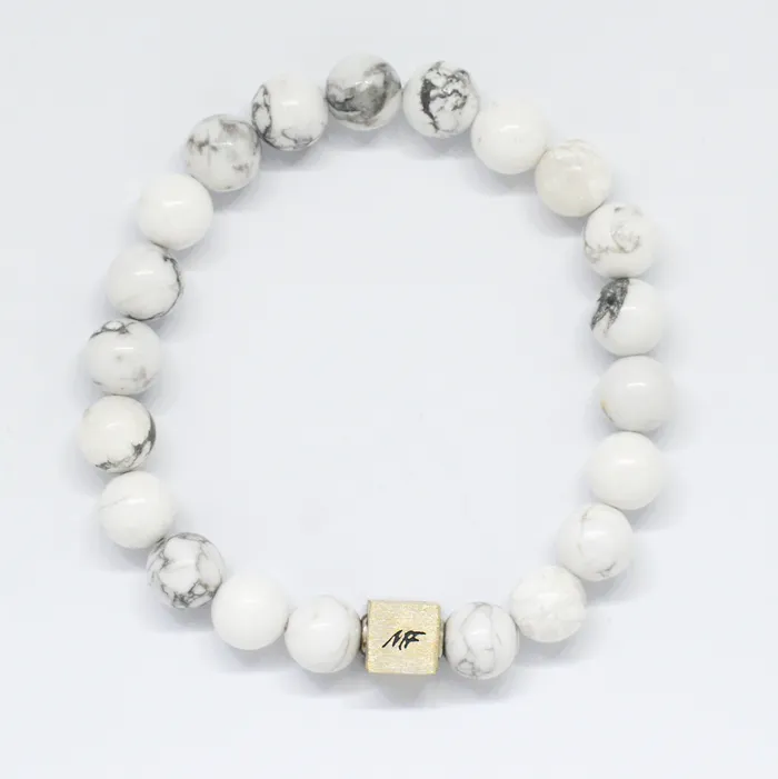 White Howlite Infinity Silver Bead Bracelet 8 MM MF Bracelets