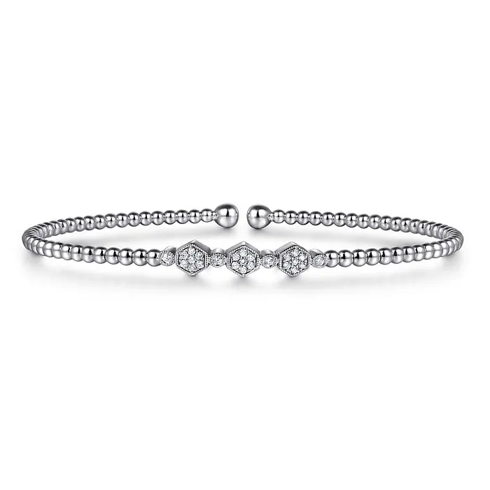14K White Gold Bujukan Bead and Hexagon Cluster Diamond Bangle GABRIEL CO Bracelets 14K White Gold Bujukan Bead and Hexagon Cluster Diamond Bangle GABRIEL CO Bracelets