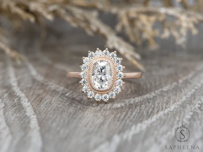 Allegra 100 Ct Cushion Cut Halo Engagement Ring Sapheena Jewelry Rings