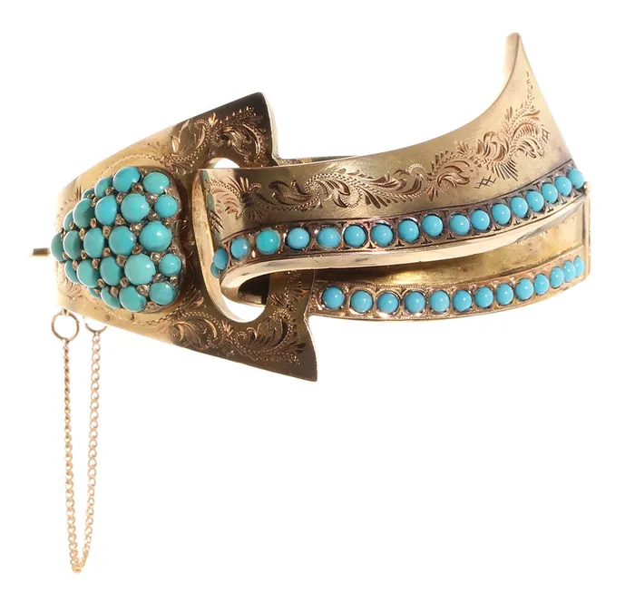 Bell Bird Antiques Bracelets Victorian Gold and Turquoise Heart and Ribbon Bangle Bell Bird Antiques Bracelets Victorian Gold and Turquoise Heart and Ribbon Bangle