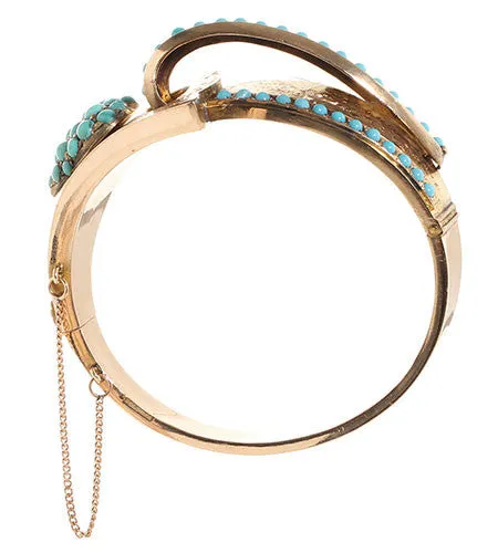 Bell Bird Antiques Bracelets Victorian Gold and Turquoise Heart and Ribbon Bangle