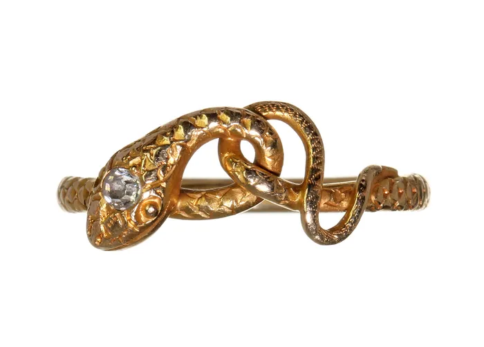 Bell Bird Antiques Rings Edwardian Gold Diamond Snake Ring