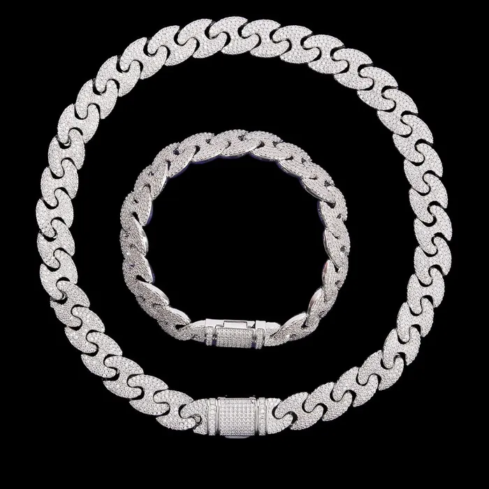 Bracelets CUBAN 14MM Cuban Link Iced Out Diamond Necklace Bracelet Set