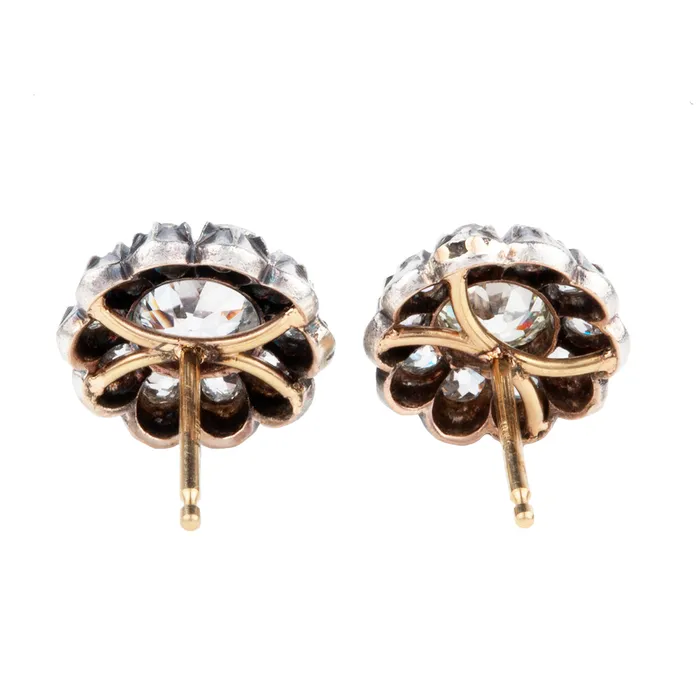 Earrings Bell Bird Antiques Victorian Era Old Mine Cut Diamond Cluster Earrings