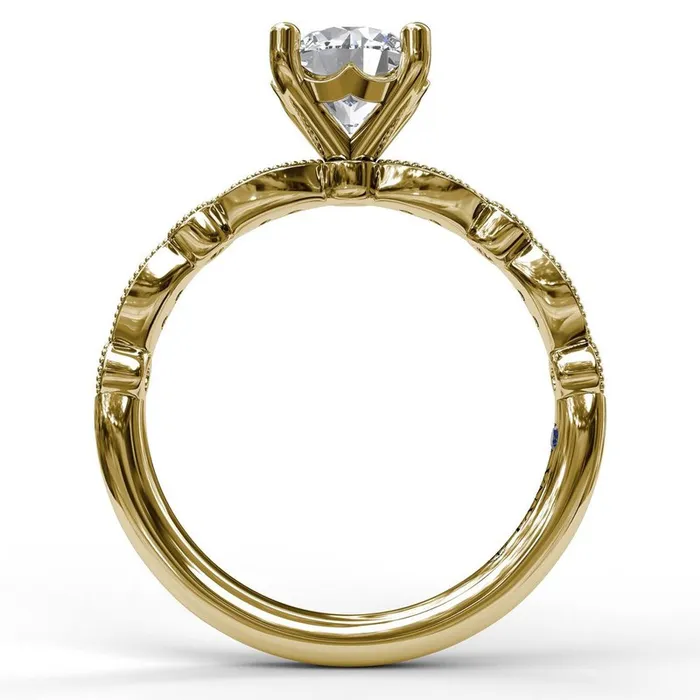 FANA Rings Classic Diamond Engagement Ring with Detailed Milgrain Band