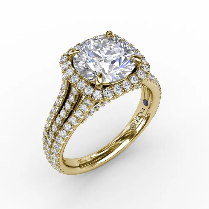 FANA Rings Round Diamond Engagement Ring With CushionShaped Halo and TripleRow Diamond Band FANA Rings Round Diamond Engagement Ring With CushionShaped Halo and TripleRow Diamond Band