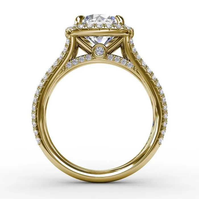 FANA Rings Round Diamond Engagement Ring With CushionShaped Halo and TripleRow Diamond Band FANA Rings Round Diamond Engagement Ring With CushionShaped Halo and TripleRow Diamond Band