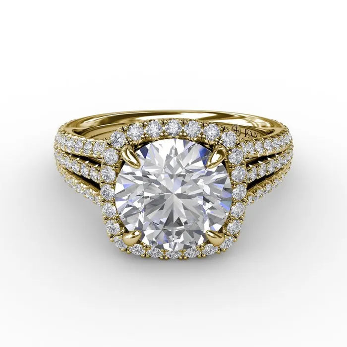 FANA Rings Round Diamond Engagement Ring With CushionShaped Halo and TripleRow Diamond Band FANA Rings Round Diamond Engagement Ring With CushionShaped Halo and TripleRow Diamond Band