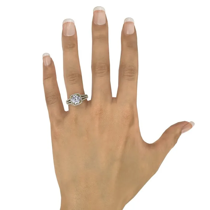 FANA Rings Round Diamond Engagement Ring With CushionShaped Halo and TripleRow Diamond Band FANA Rings Round Diamond Engagement Ring With CushionShaped Halo and TripleRow Diamond Band