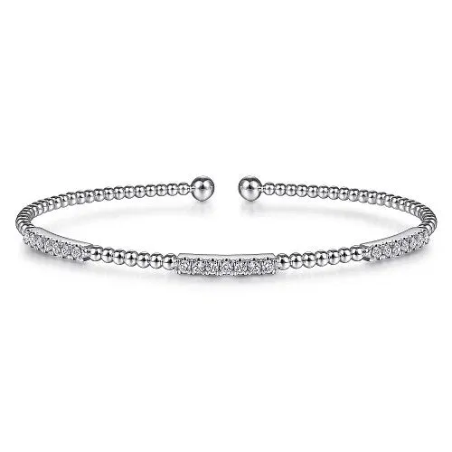 GABRIEL CO 14K White Gold Bujukan Bead Cuff Bracelet with Diamond Pave Stations Bracelets GABRIEL CO 14K White Gold Bujukan Bead Cuff Bracelet with Diamond Pave Stations Bracelets